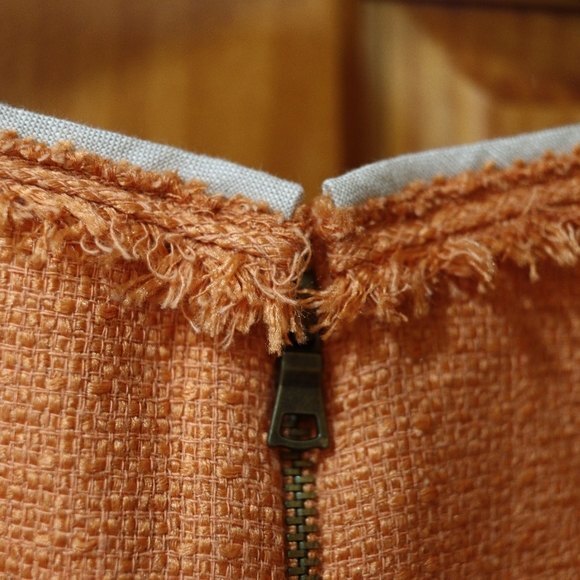 T Tahari Orange Tweed Textured Pencil Dress | Exposed Zipper Raw Edge Career 14 - Picture 3 of 13